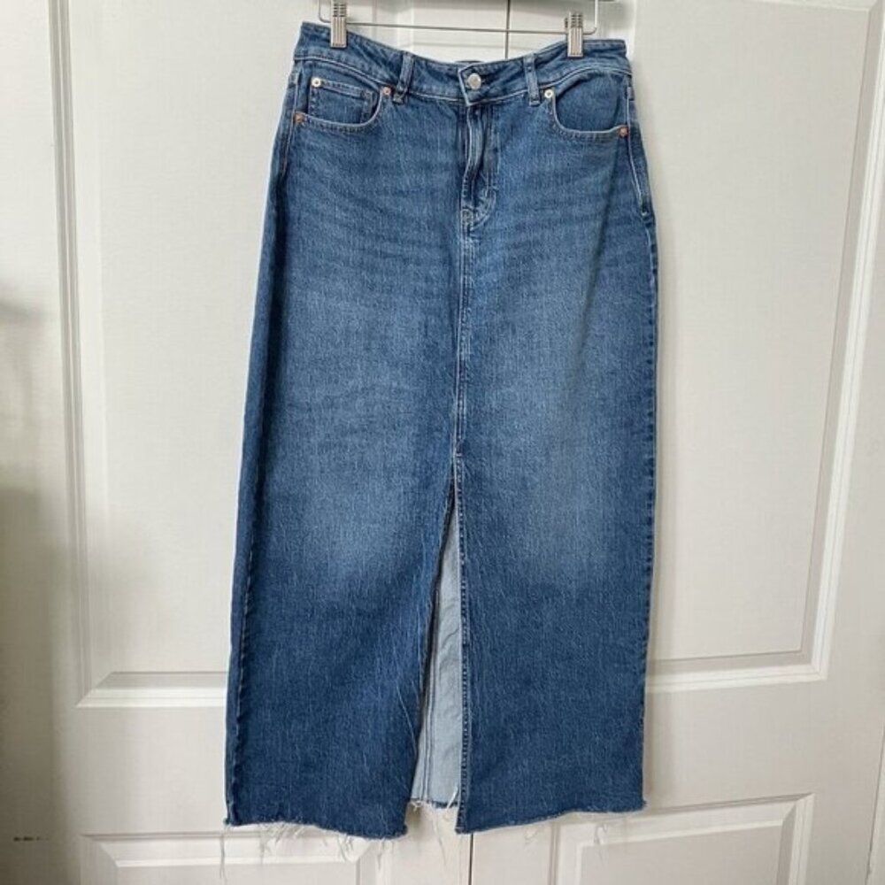 R Jeans Maxi Skirt Womens 29 Denim Jean Reitmans Slit Long Raw Hem Stretch